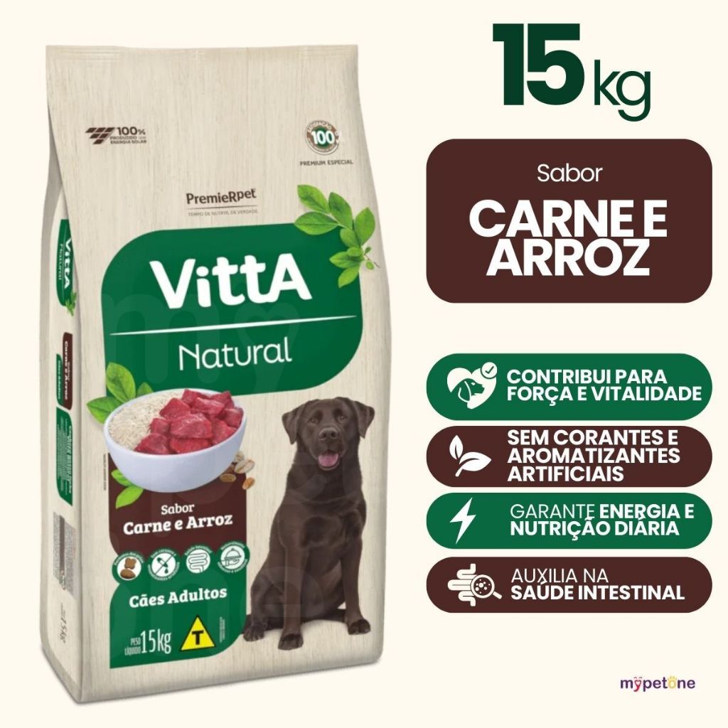 Ração Premier Vitta Natural Cães Adultos Carne e Arroz 15kg – Nutrição Completa em Oferta na Shopee