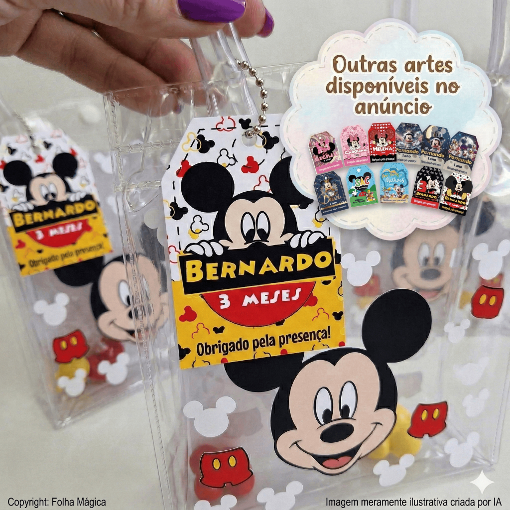 TAG Lembrancinha/sacolinha | Mickey e Minnie | Cartão Agradecimento | Aniversário | Personalizados