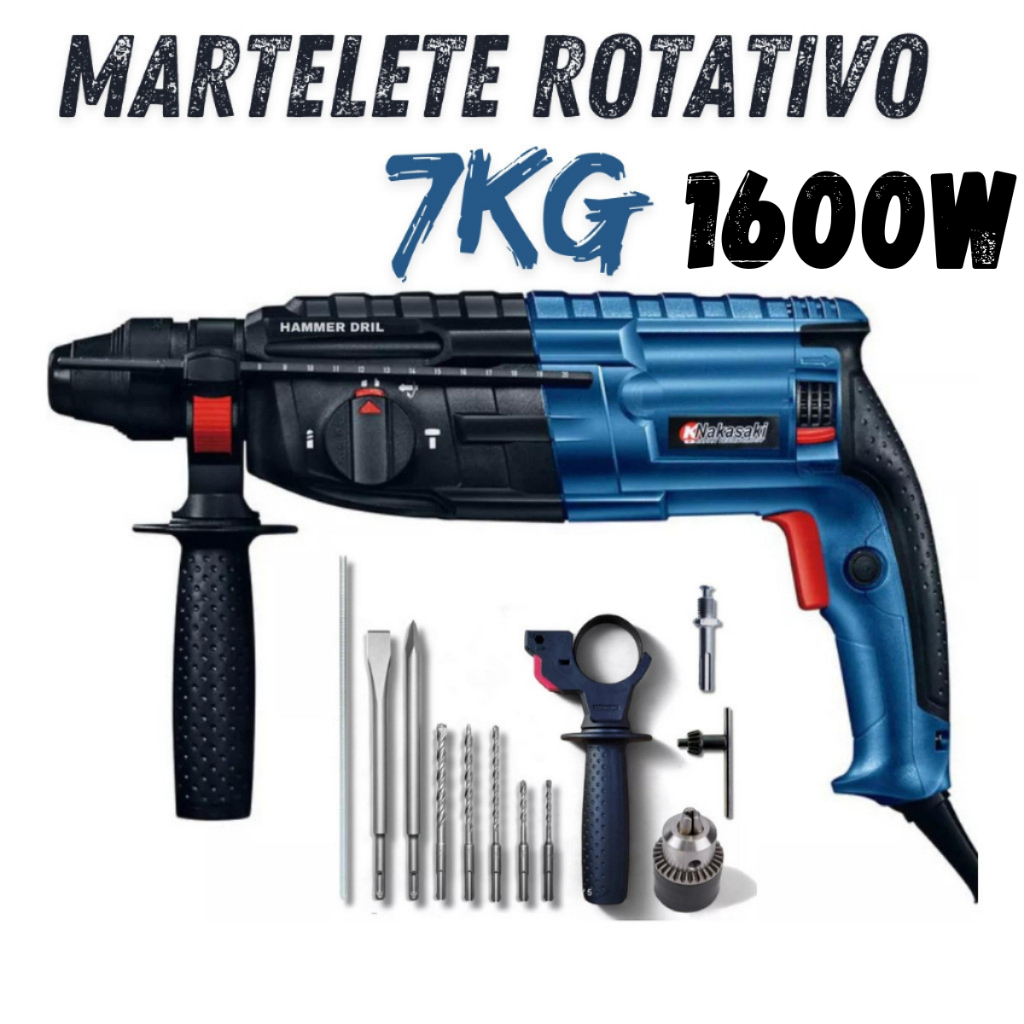 Martelete Rotativo Rompedor 1600w + Maleta 12 Peças