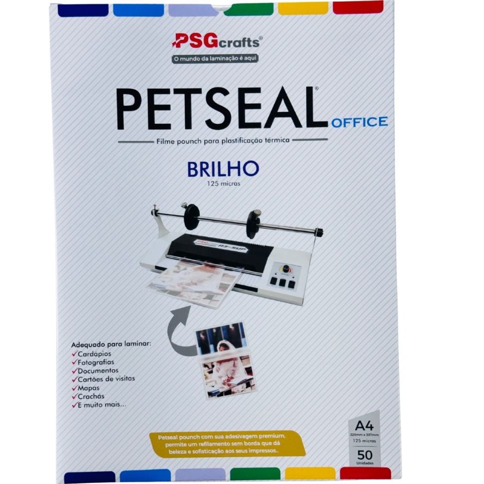 Plastificação A4 125 Micras PetSeal Brilho para Laminadora Alta Resistência