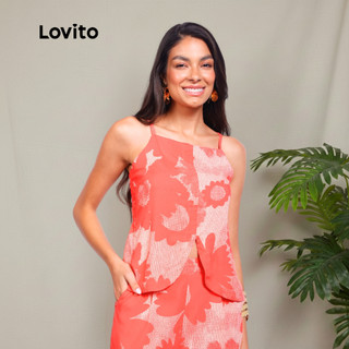 Lovito Bossa l Blusa Feminina Em Viscose Com Alças Estampa Floral Geométrica BLB16731703