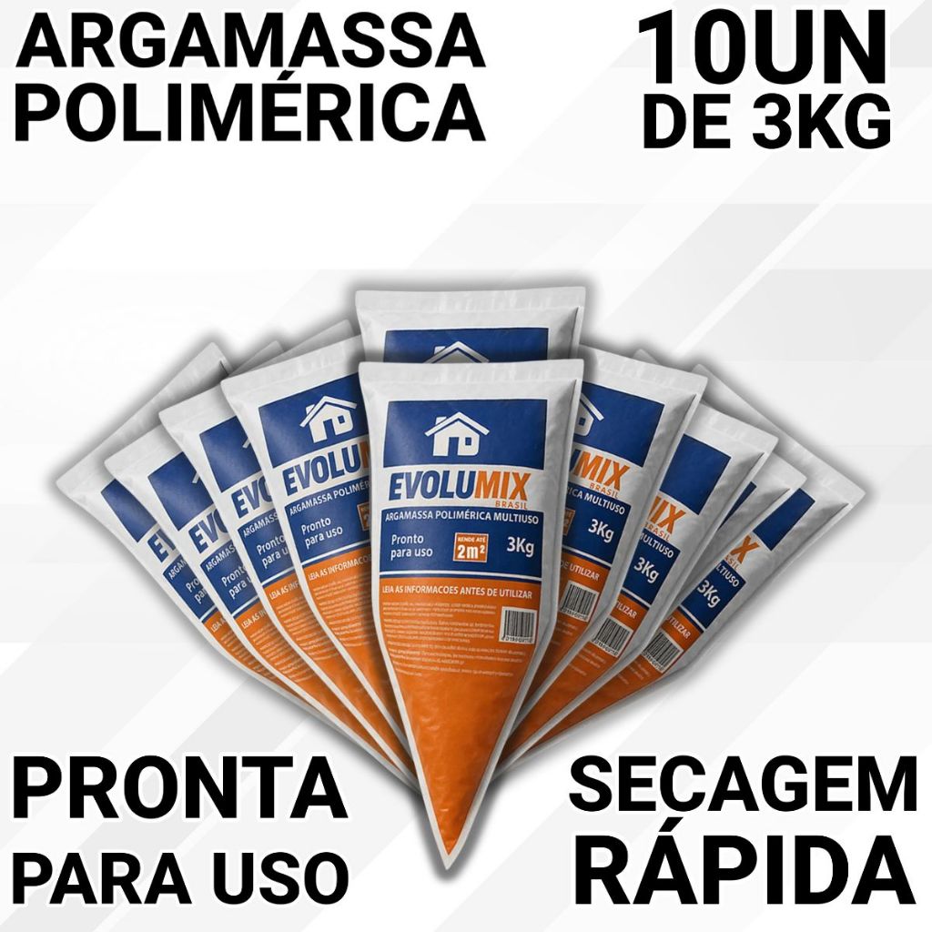 Kit 10 Argamassa Polimérica 3kg Evolumix Impermeável Resistente Chuva Sol Obra Alta Resistência
