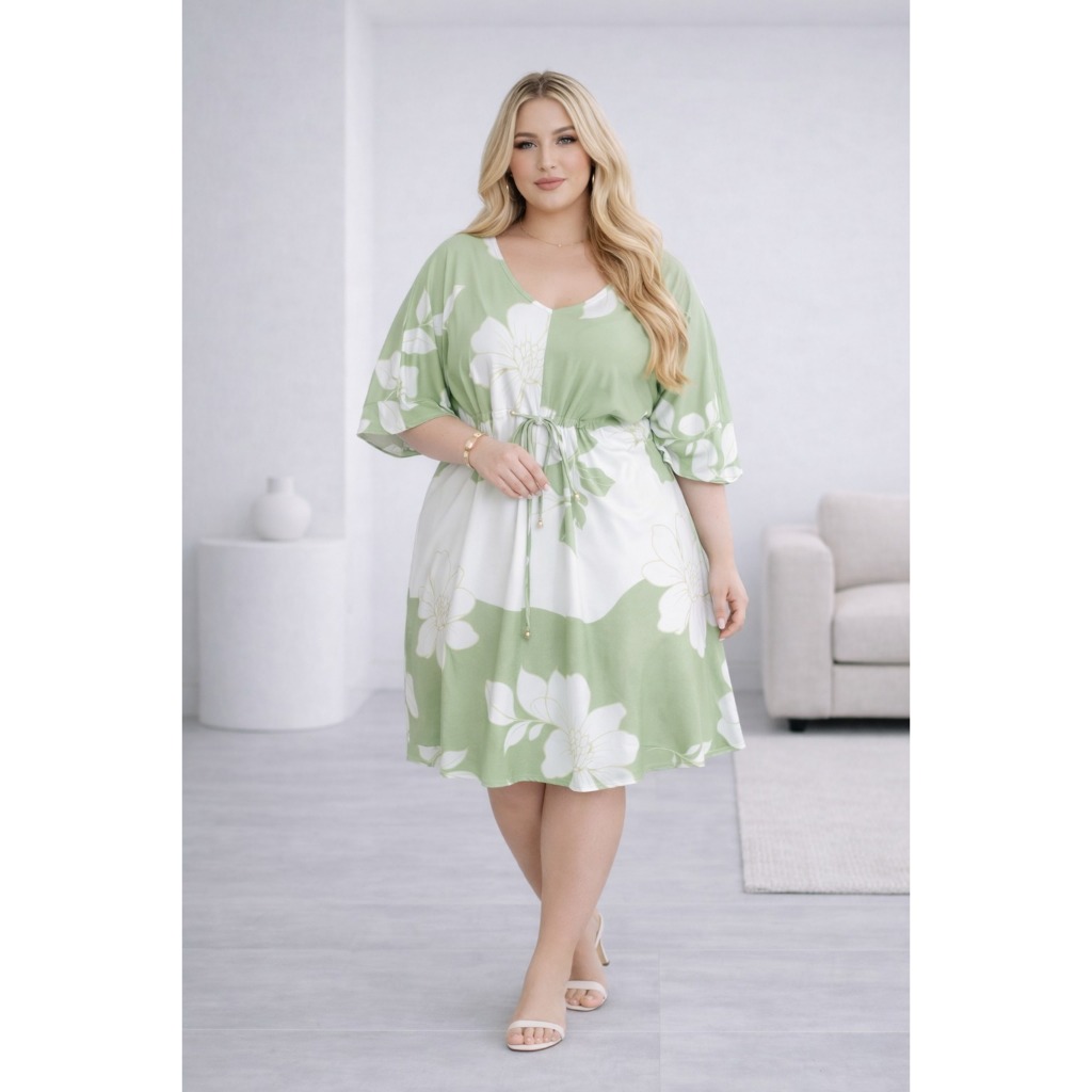 Vestido Plus Size Evangélico Midi Soltinho com Estampa