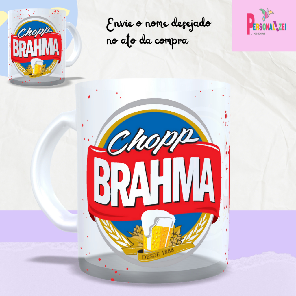 Caneca Vidro Brahma Caneca Personalizada Brahma Vidro Jateado Caneca Vidro Brahma Presente Caneca