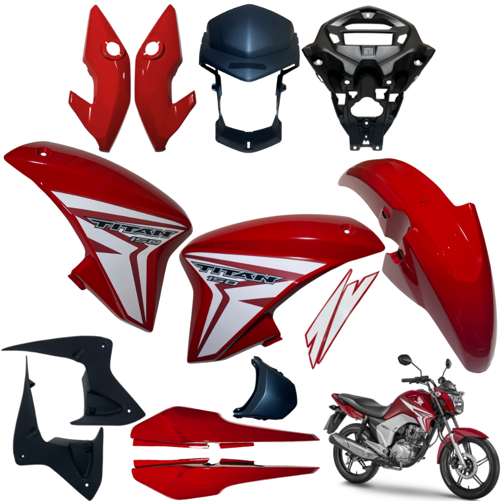 Kit Carenagem Cg Titan 150 2014 / 2015 Asa (aba) do Tanque Mascara Frontal Paralama Rabeta Tubarão