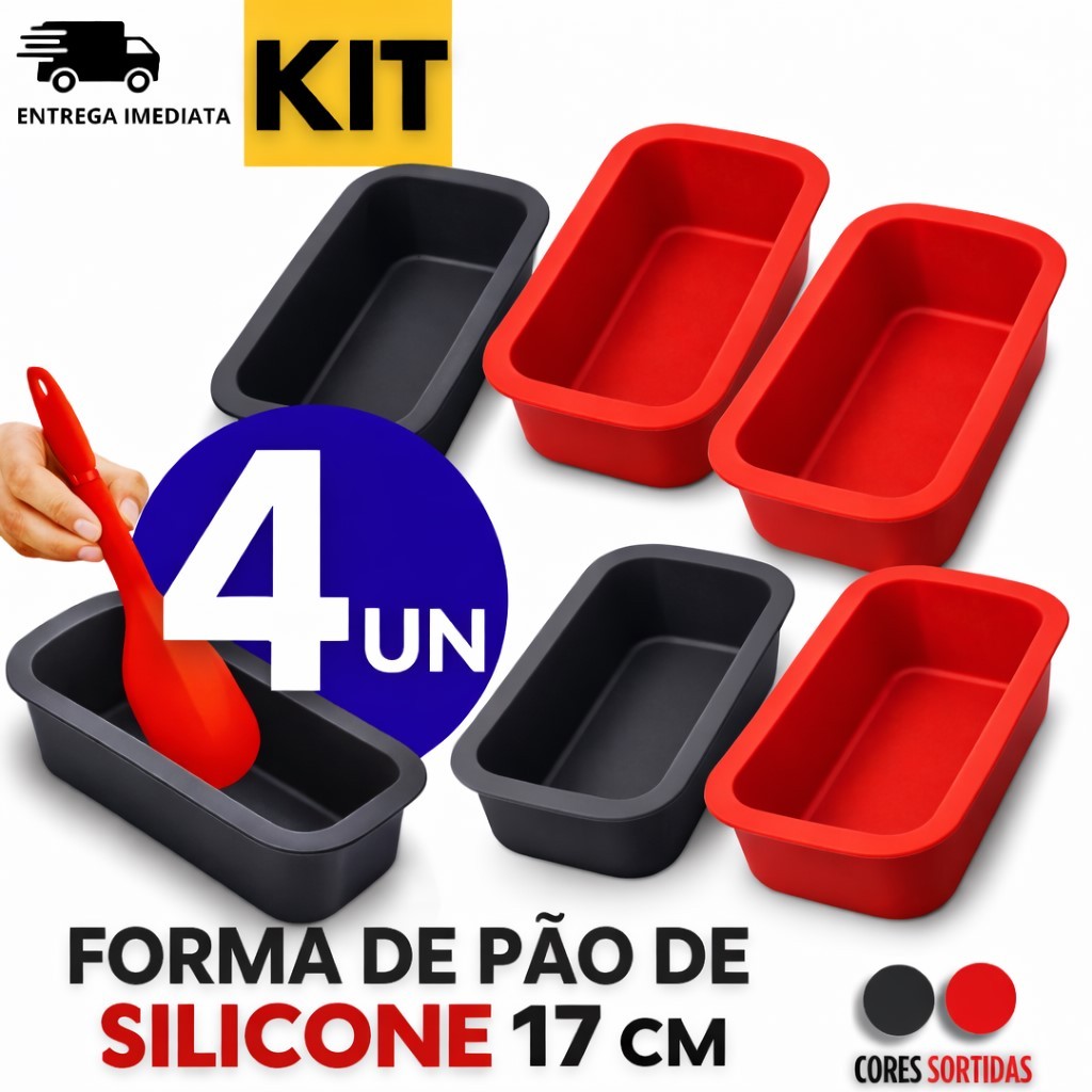 Kit 4/3/2/1 Unidades de Forma de Silicone Antiaderente para Pães, Tortas e Bolos Caseiros, Forma que não gruda 17cm