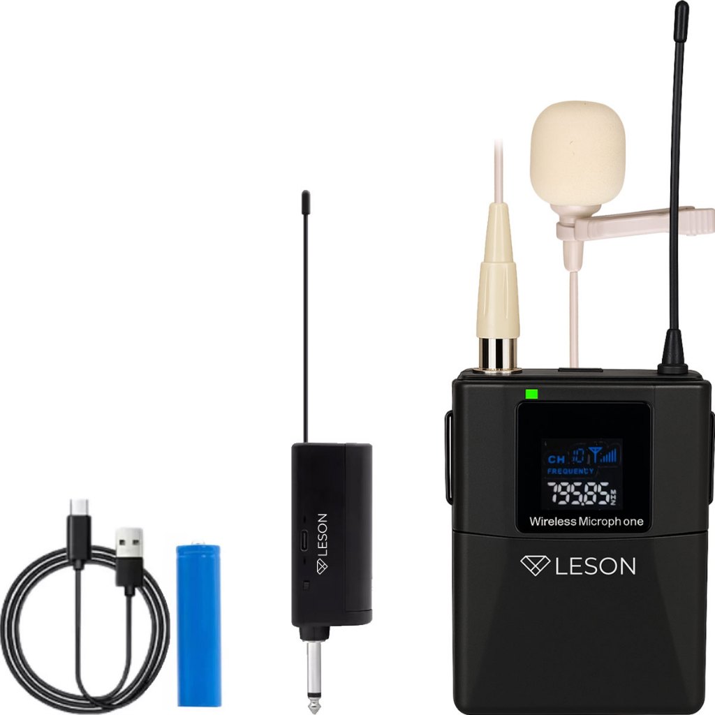 Microfones Lapela Sem Fio Leson LS310 P10 Para Live Aula Podcast Bege