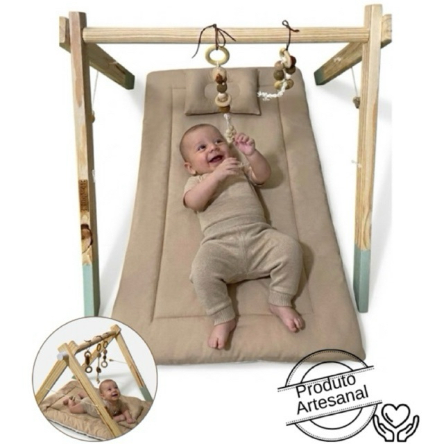 Cavalete Montessori madeira- tapete atividades bebe- brinquedo 0 a 6 meses - tummy time