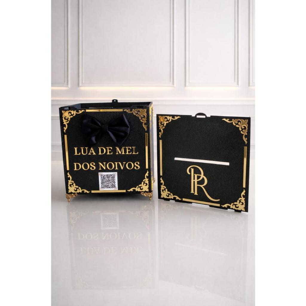 Caixa Corta Gravata Personalizada Lua De Mel Para Casamento Cofre Com Nome e QR Code Chave PIX