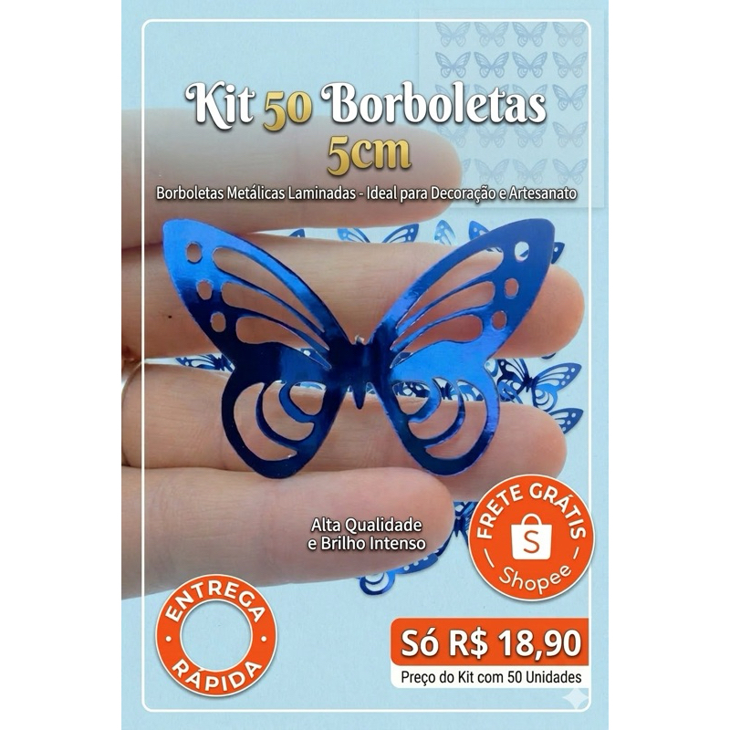 Borboleta Azul 5cm em Papel Lamicote | Apliques para Decoração de Festa, Topo de Bolo e Lembrancinhas