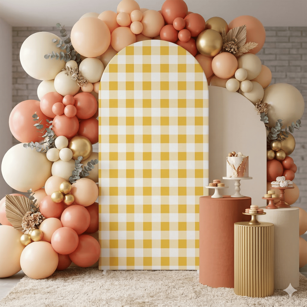 Capa Painel Romano Decoração Para Aniversário Festa Junina Xadrez Amarelo Bibi Paineis Oferta