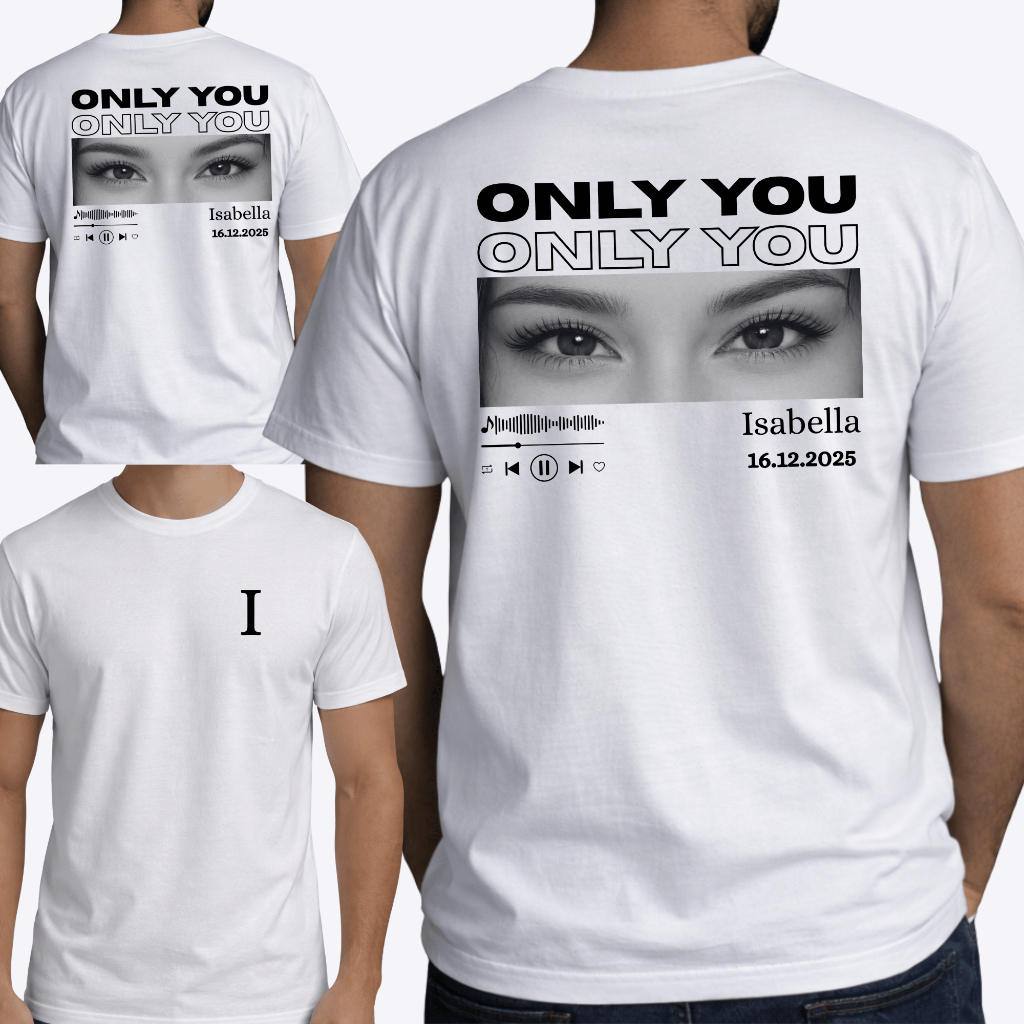 Camiseta Personalizada Only You Olhos Camisa Customizável TikTok Foto Data Blusa Nome MANDAR FOTO NO CHAT