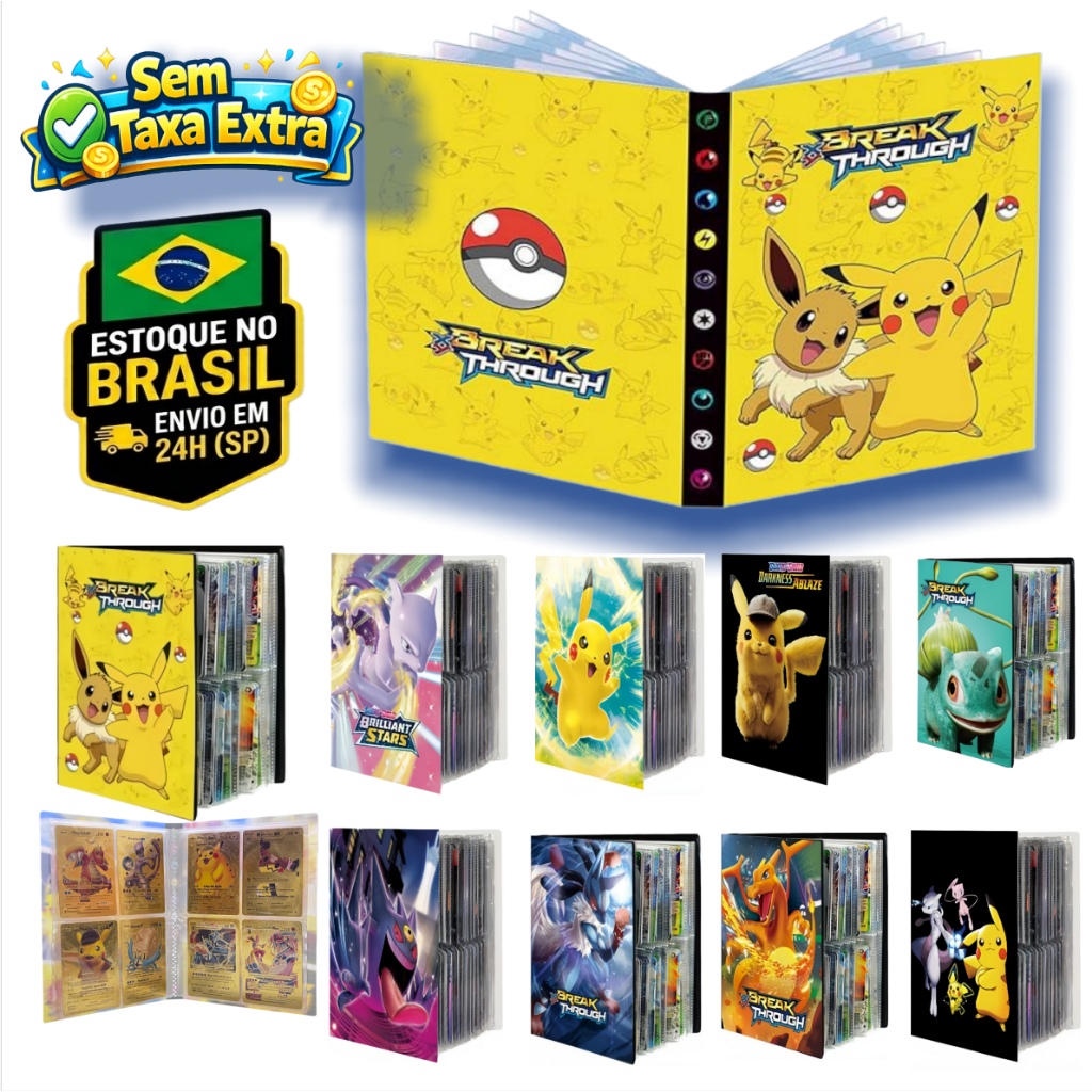 Presente Infantil – Álbum de Cartas 240 – Alta Durabilidade – Sem Cartas Pikachu detetive Charizard