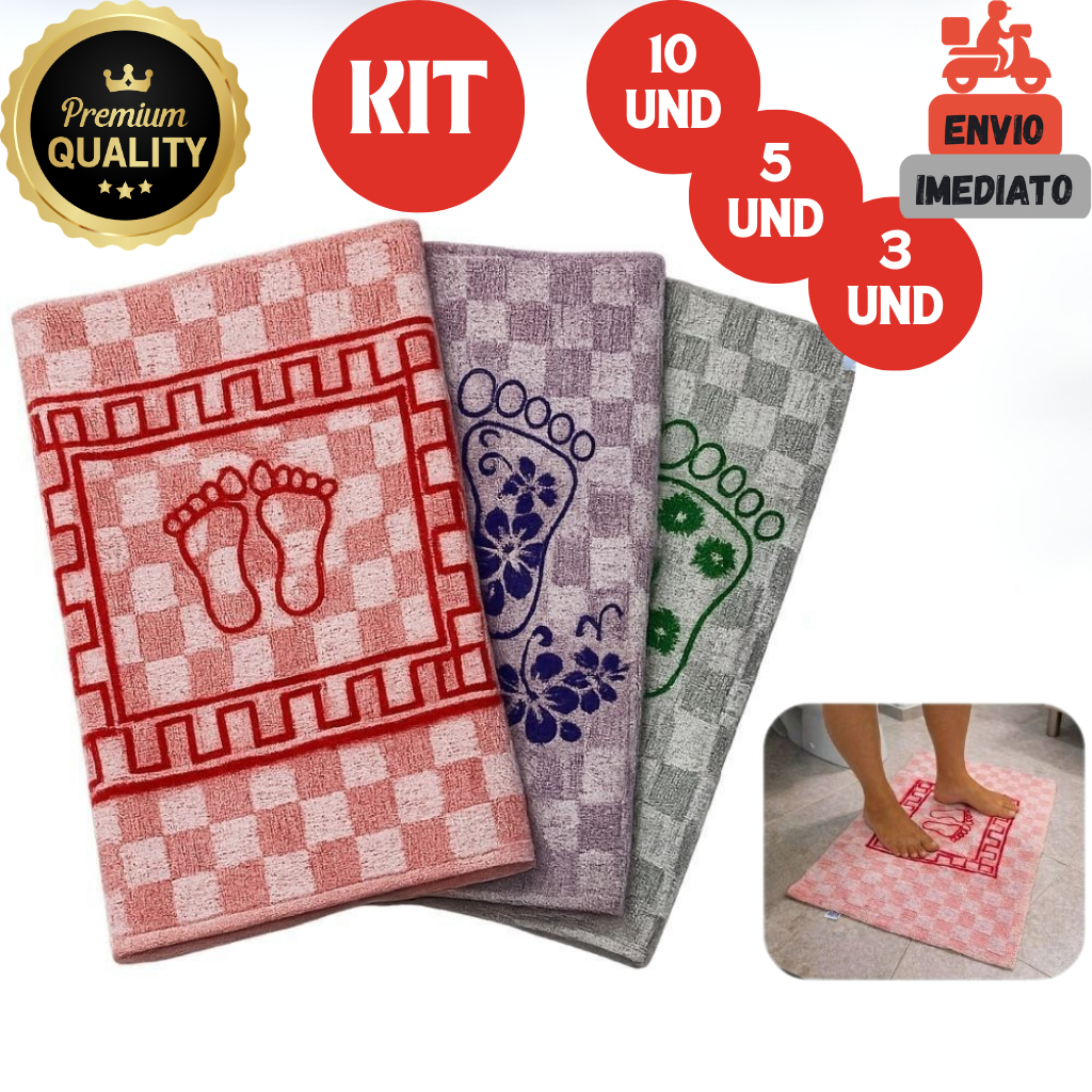 Tapete Para Banheiro kit com 10, 5 e 3 unidades Toalha de Piso Atoalhado Tapete Pezinho 100% algodão