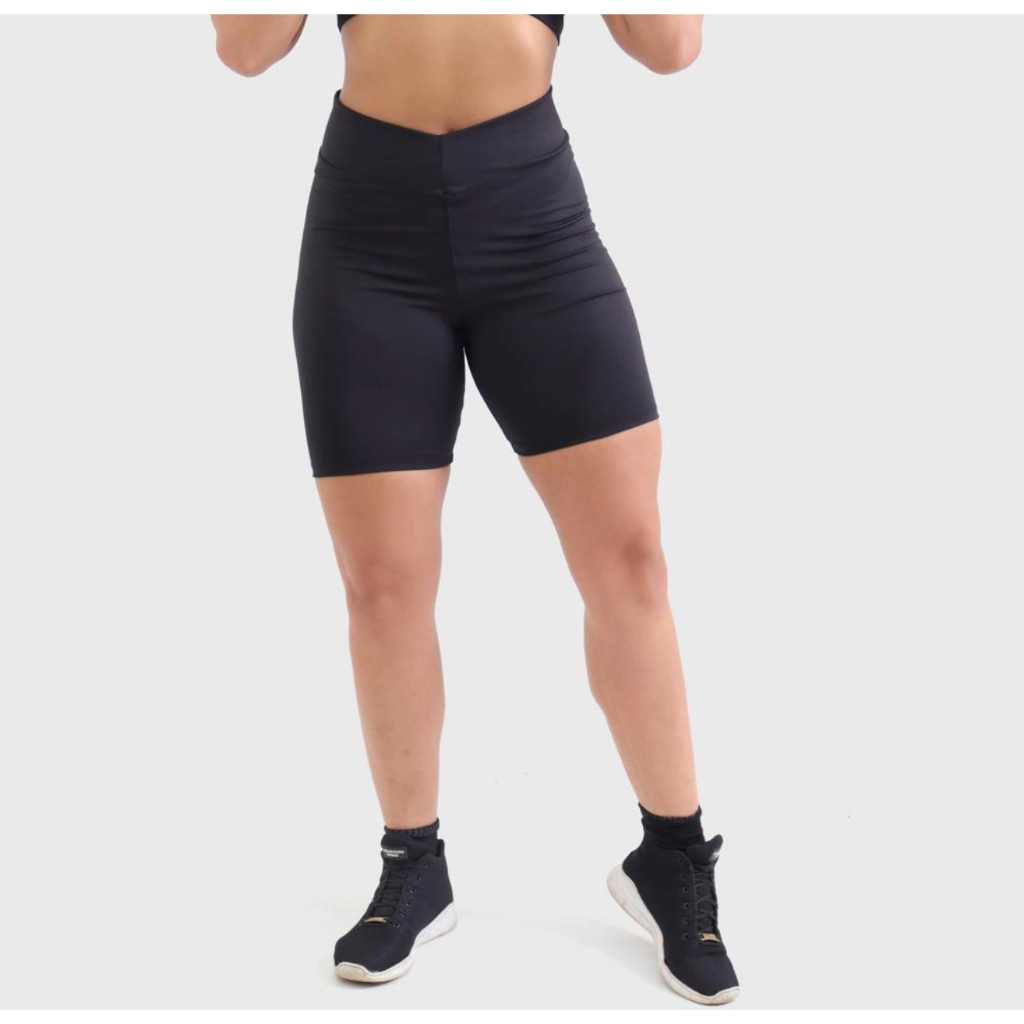 Short Fitness Academia Legging Ciclista Ginástica Malhar Cós Alto Lisa Supléx Grosso Zero Transparência