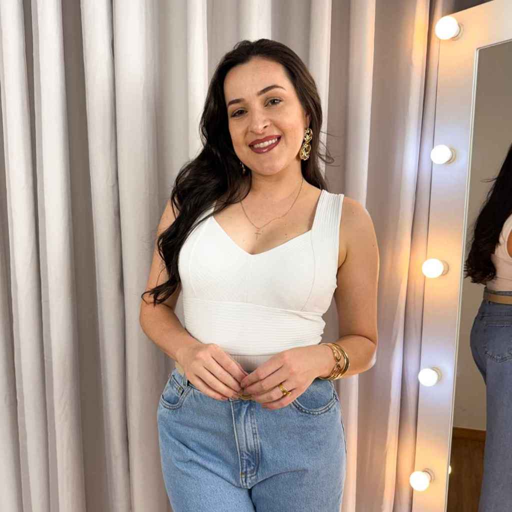 Body Feminino Canelado Ajustado Gola V Alca Confortavel Casual Moderno Tendencia Verao Dia a Dia