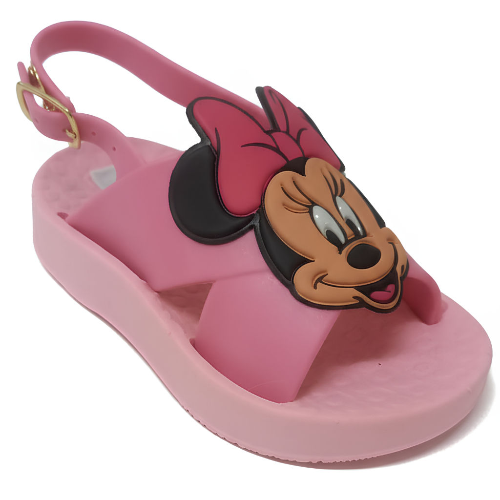 Sandália Infantil Rosa Minnie Mouse Com Fivela Atrás Leve Confortável Antiderrapante Personagem