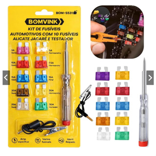 BOM-5531Kit de Fusível Automotivo 12V Com Testador Extrator e 10 Fusíveis Variados em Oferta na Shopee