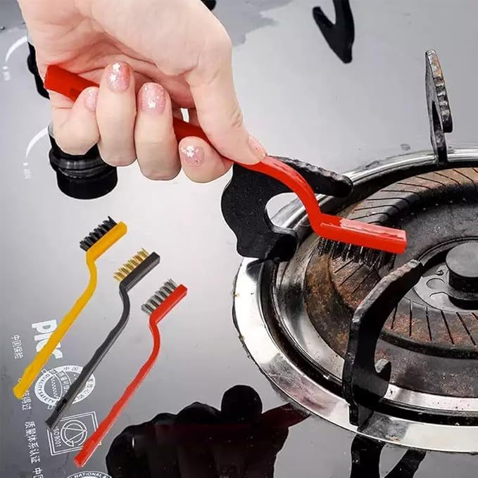 Kit Escovas de Aço Multiuso Aço Latão Nylon Cabo Plástico Limpeza Forno Grelha Fogão Churrasqueira