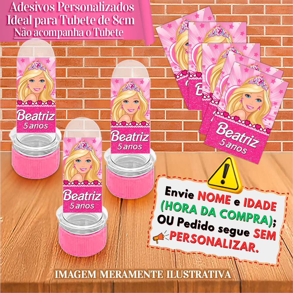 Adesivos Personalizados Barbie - Ideal para mini tubete 8cm
