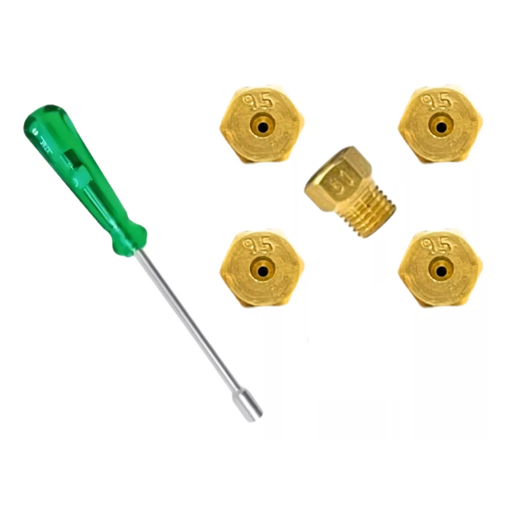 Kit 5 Bicos Injetores Conversão GN Para GLP Cooktop 5 Bocas Gás Botijão