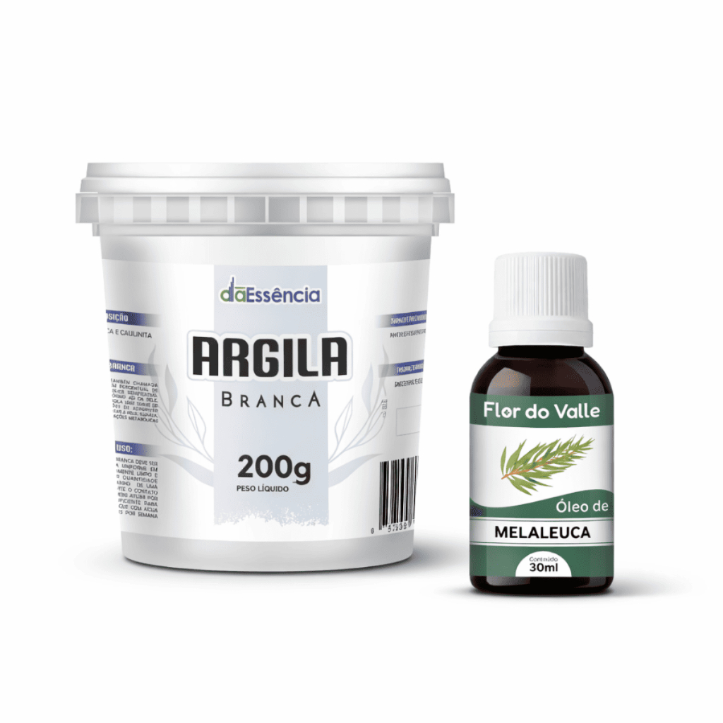 Kit Argila Branca 200g mais Óleo de Melaleuca 30ml Limpeza de Pele Anti Acne Cravos Oleosidade