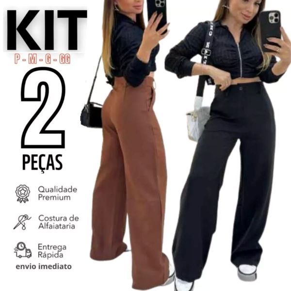 Kit 2 Calça Alfaiataria PREMIUM Com Bolso Cintura Alta ENVIO IMEDIATO