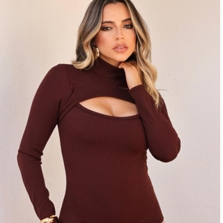 Body Feminino com decote/Gola  alta Manga Longa para o Frio Outono Inverno. em Oferta na Shopee