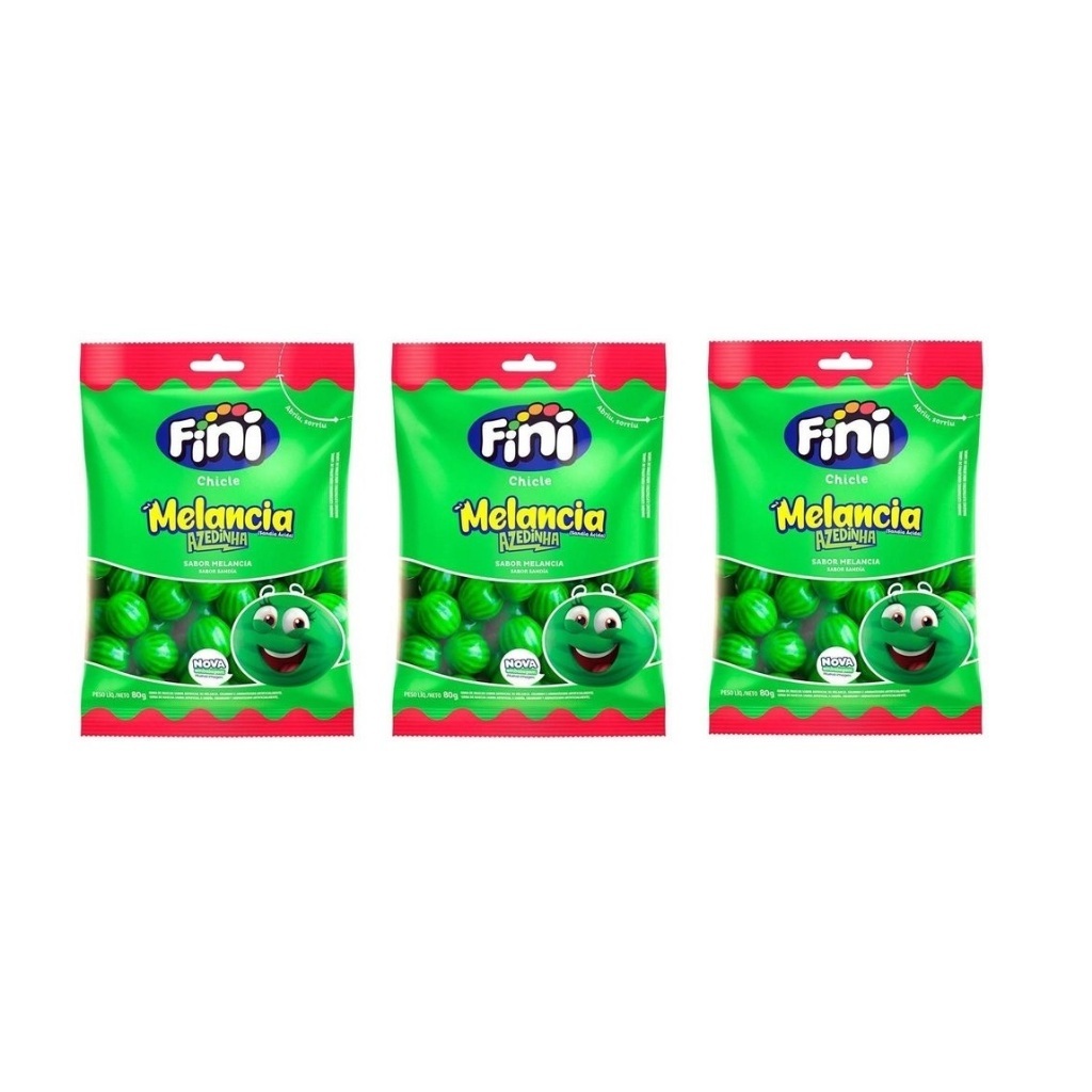 Kit 3 Unidades Chicle Melancia Azedinha 80g Cada Fini Chiclete Sabor Melancia