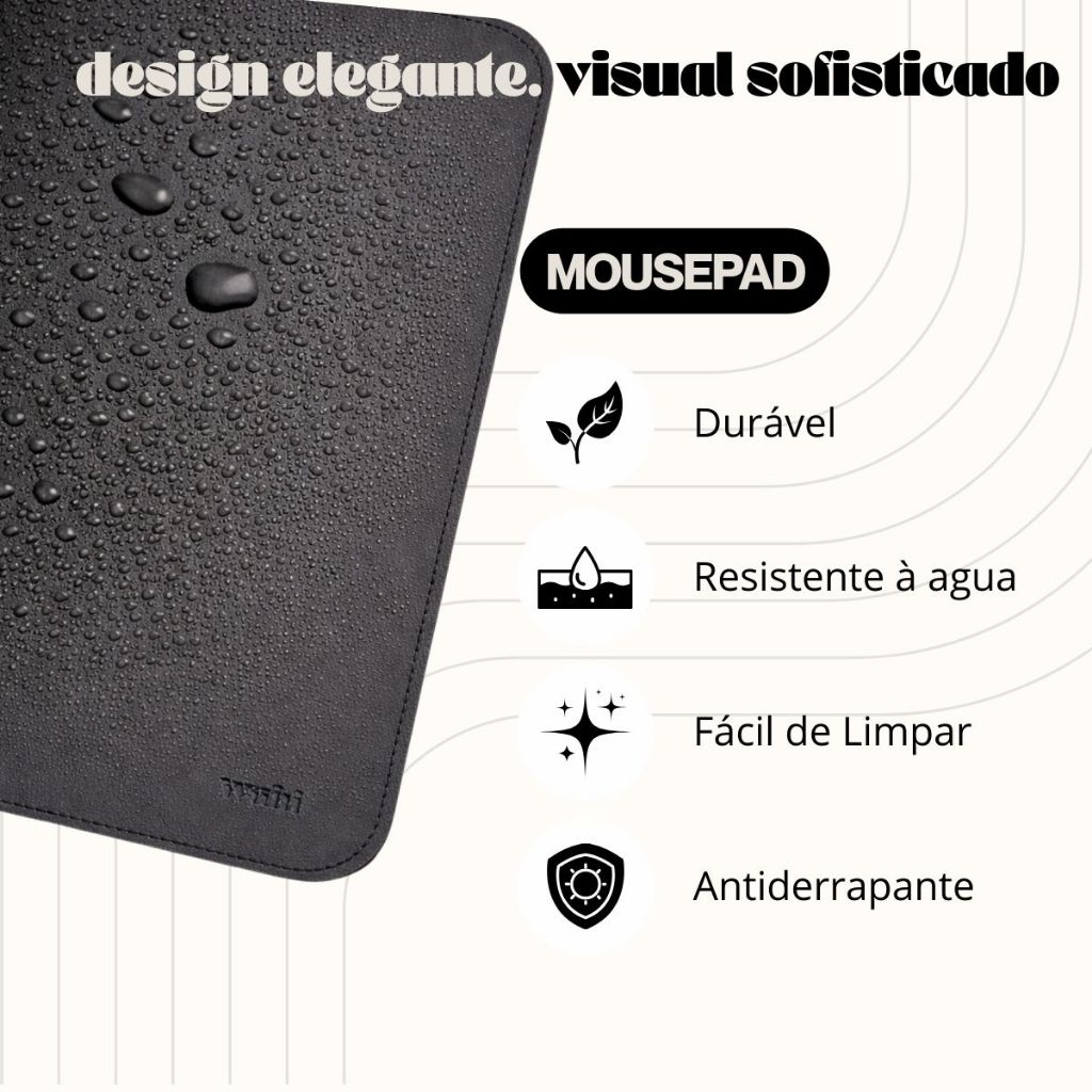 Detalhes do Kit Mousepad Deskpad Grande 90x40cm Premium em Couro Ecológico + Porta Copo e Porta Lápis | Deskpad Antiderrapante