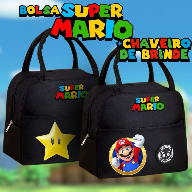 Bolsa Lancheira Térmica Mario Yoshi+Chaveiro Temático - Isolamento Térmico - Marmita - Espaçosa Escola Trabalho Lazer