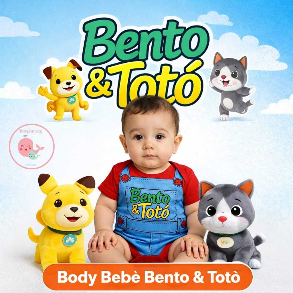 Body Bebê Bento e Totó Mesversário Roupa Temática Infantil Menino Menina Algodão Confortável