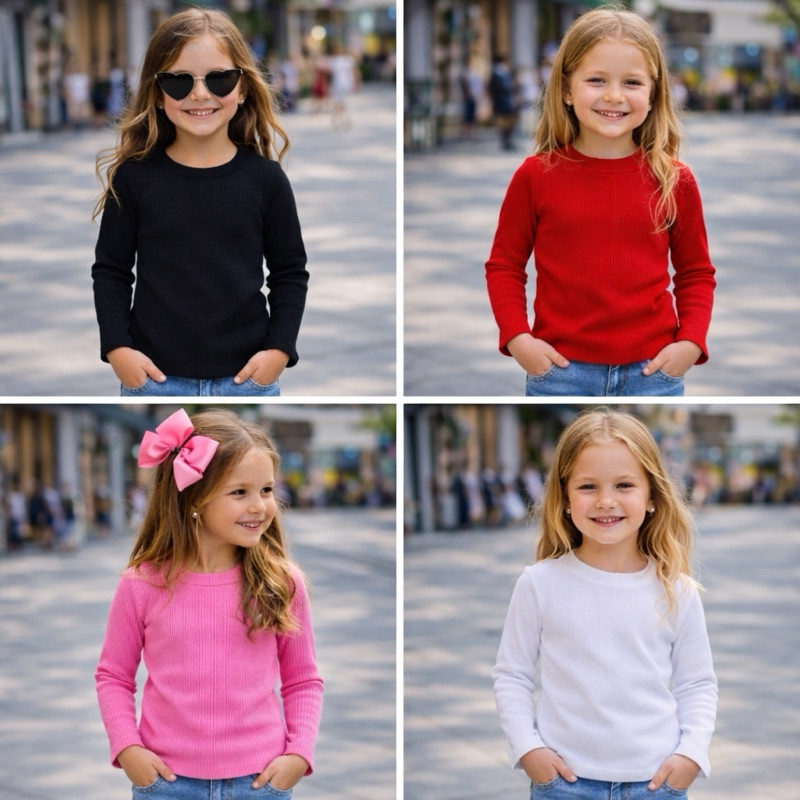 Blusa Básica Infantil feminina de Manga Longa