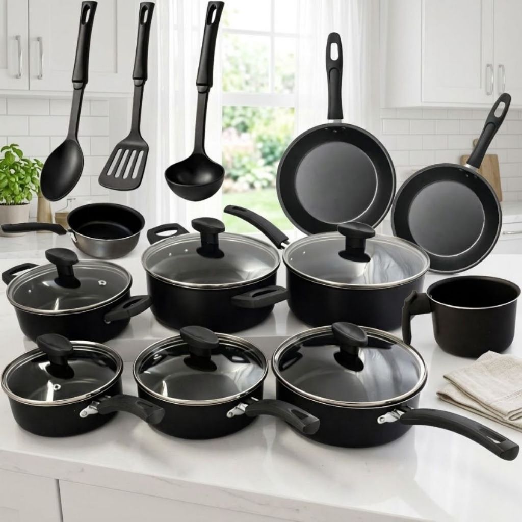 Imagem Jogo Panelas 13 Peças Antiaderente Conjunto Kit Frigideira Caçarola Fervedor Cozinha Completa