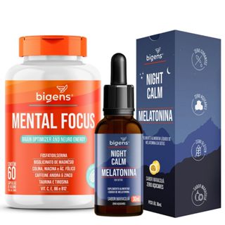 Kit Dia e Noite Bigens Mental Focus 60 Cáps + Night Calm Melatonina Gotas 30ml Sabor Maracuja em Oferta na Shopee