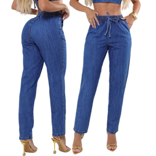 Calça Feminina Jeans Mom Cintura Alta Casual Tecido leve confortavel em Oferta na Shopee