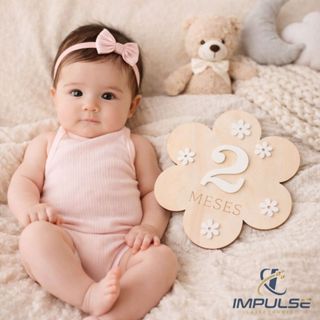 Plaquinha Mesversário Flor Olá Mundo Números Trocáveis MDF Acrílico Bebê Foto Meses em Oferta na Shopee