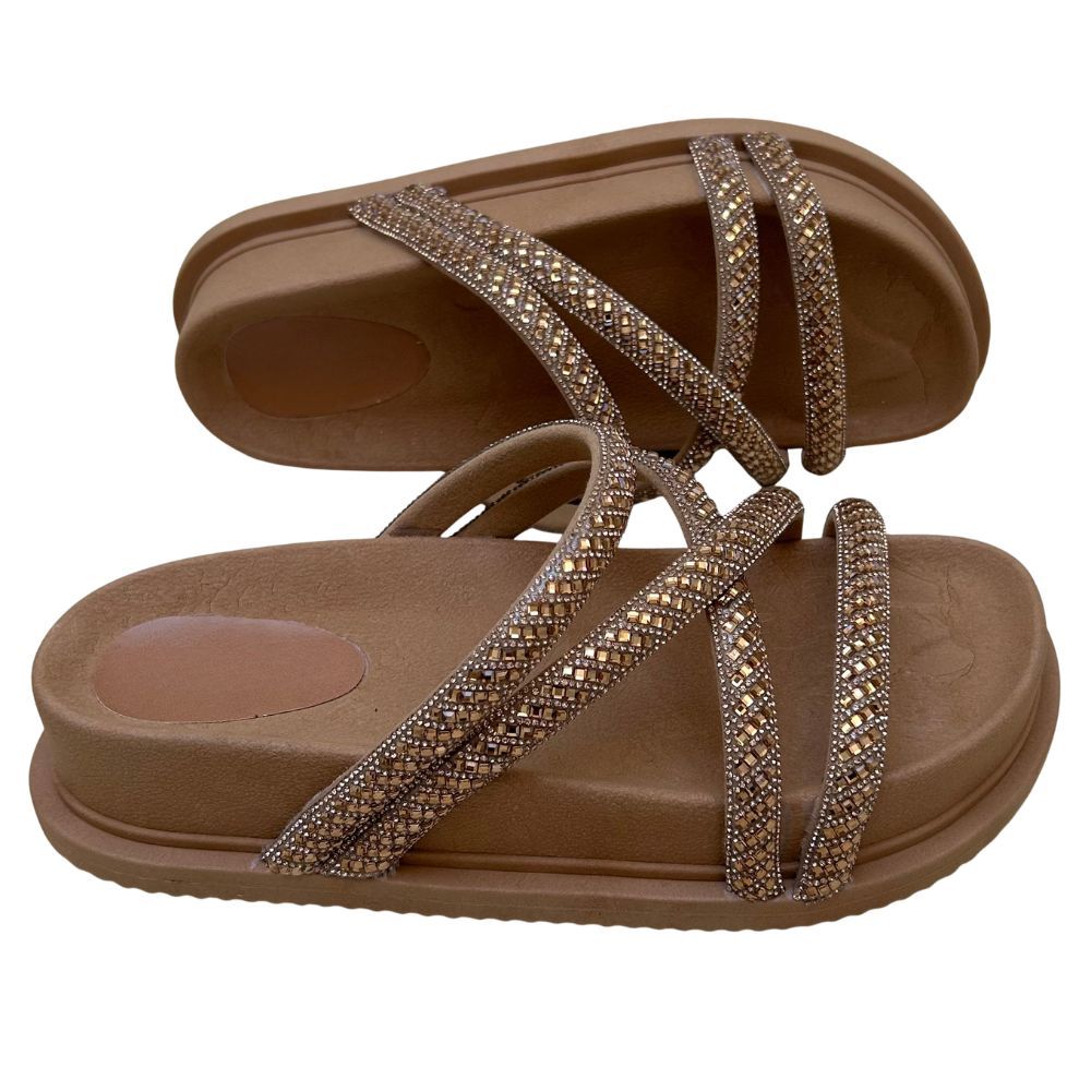 Papete Sandalia Feminina Plataforma Leve Confortável Birken estilosa com Tiras em Cristais