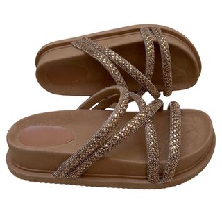 Papete Sandalia Feminina Plataforma Leve Confortável Birken estilosa com Tiras em Cristais