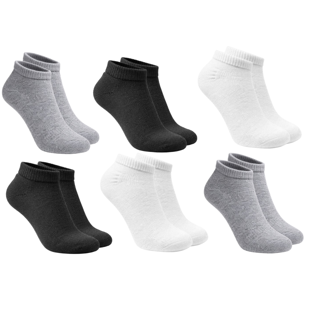 Kit Com 6 Pares De Meias Sapatilha Cano Curto Atoalhada Unissex Algodão