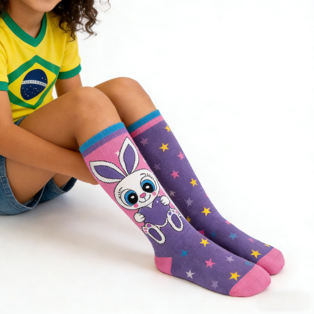 3 a 6 pares de meias compridas fofas com temas de desenhos animados para meninos e meninas, meias divertidas. em Oferta na Shopee