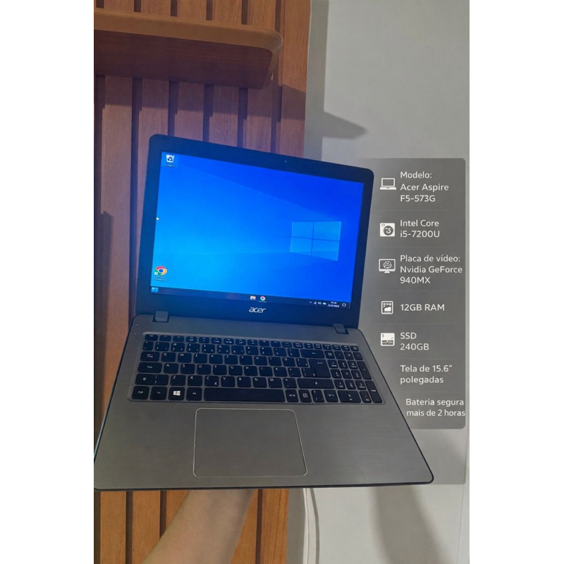 Notebook Acer aspire F5- 573G/ Intel core i5 7° Geração / 8gb ram/ ssd240gb/ placa de video nvidia GeForce 940MX