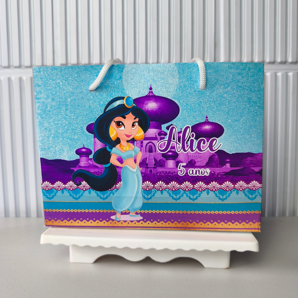 SACOLINHA PERSONALIZADA PEGUE E MONTE PRINCESA JASMINE Lembrancinha Festa infantil sacolinha surpresa