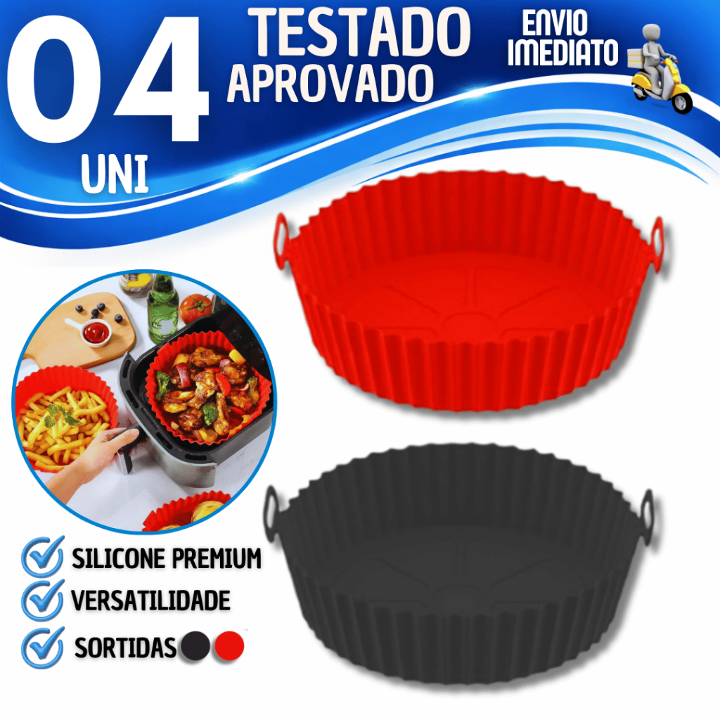 Forma Silicone  Redonda Air Fryer Forno Microondas Fritadeira Assadeira Antiaderente Flexível Utilidade