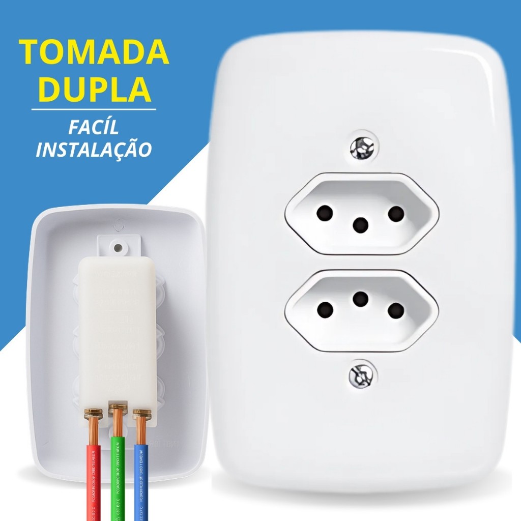 Tomada Dupla 10A 20A Amperes Monobloco 4x2 Branca Pluzie