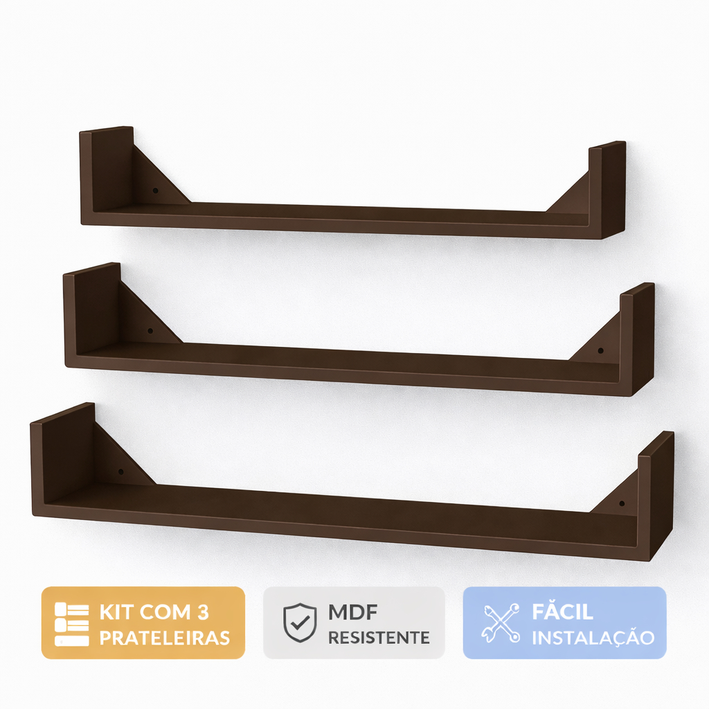 Prateleira Marrom Decorativa Mdf Pratileira Kit 3 P M G — imagem 2 de 2