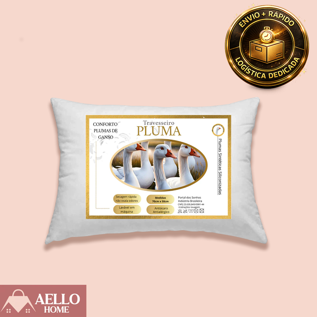 Travesseiro Pluma de Ganso 50x70cm Luxo Toque Macio Antialérgico