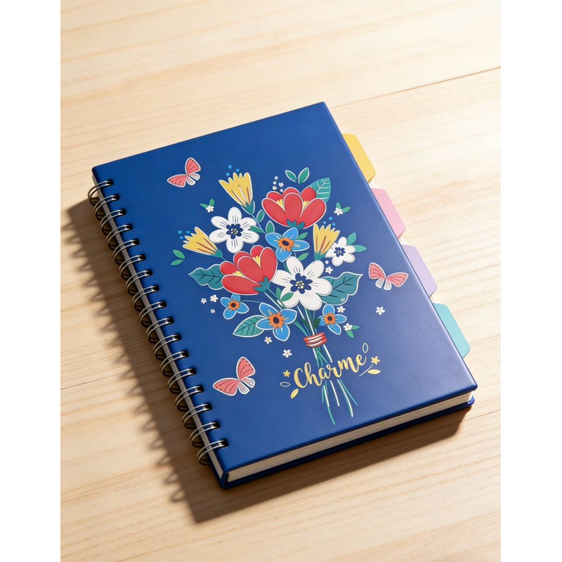 Caderno Wire-o Charme Com Divisórias Capa Dura Floral Borboleta 80 Folhas Pautadas Organização Escolar e Escritório Top