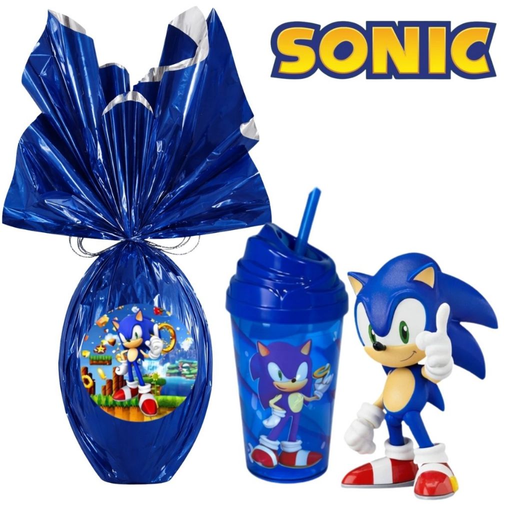 Kit Ovo de Páscoa 280g Sonic + Copo Twister 400ml Brinquedo Menino Chocolate Filme Desenho Masculino em Oferta na Shopee