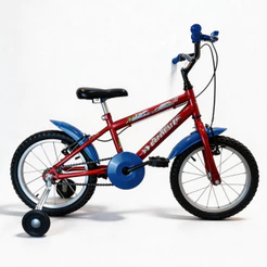 Bicicleta Infantil 4 a 6 anos aro 16 MTB com Rodinhas Paralamas Vermelha Azul
